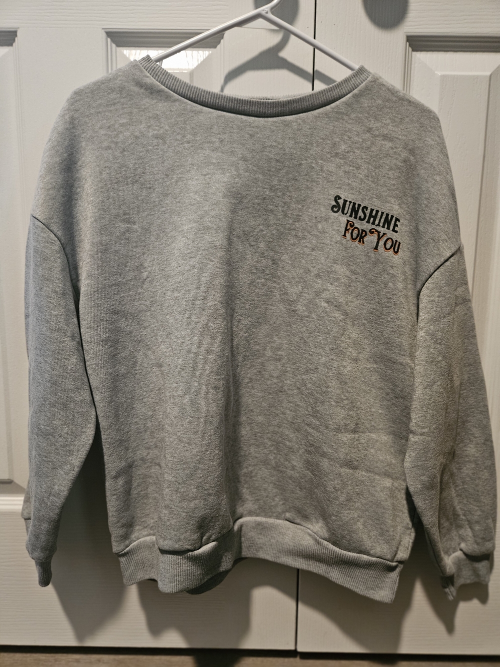 Light Gray Crewneck Sweatshirt with 'Sunshine For You' Embroidery
